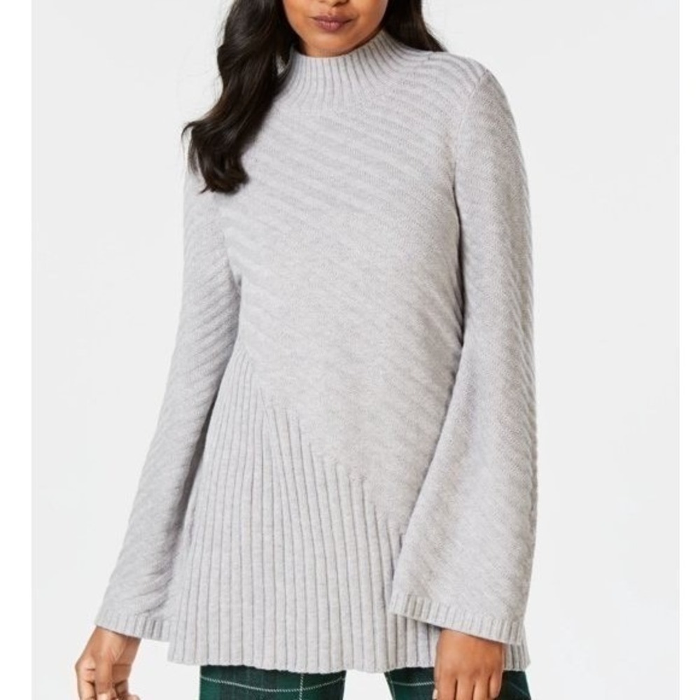 Charter Club $79 XL Gray Mock Neck Mixed-Stitch Tunic Knit Pullover Sweater